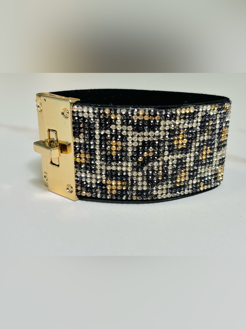 Crystal-Embellished Black & Gold Cheetah print Women's bracelet